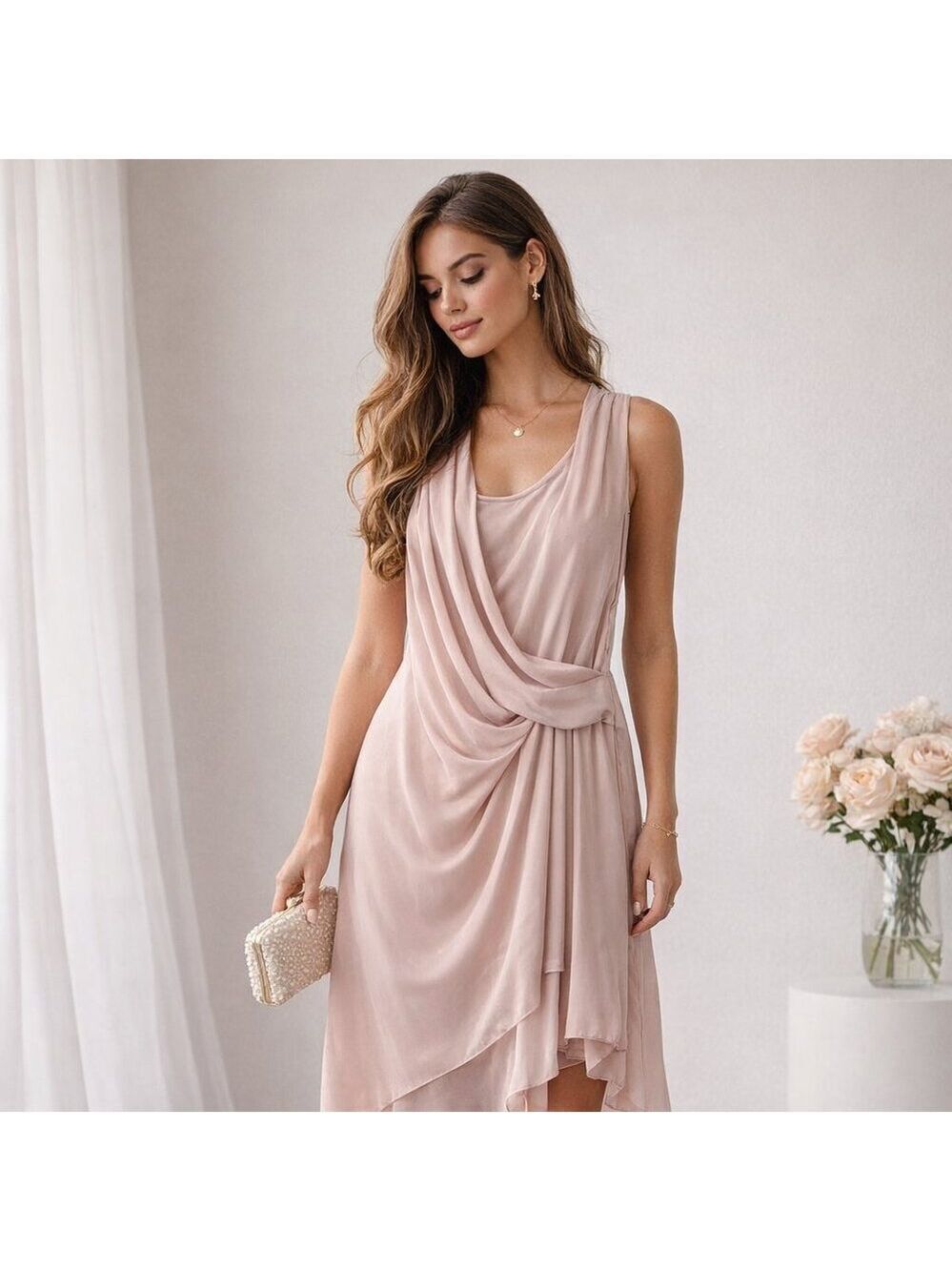 *RUDSAK “Mattie” Dusty Rose Draped Dress Size XS